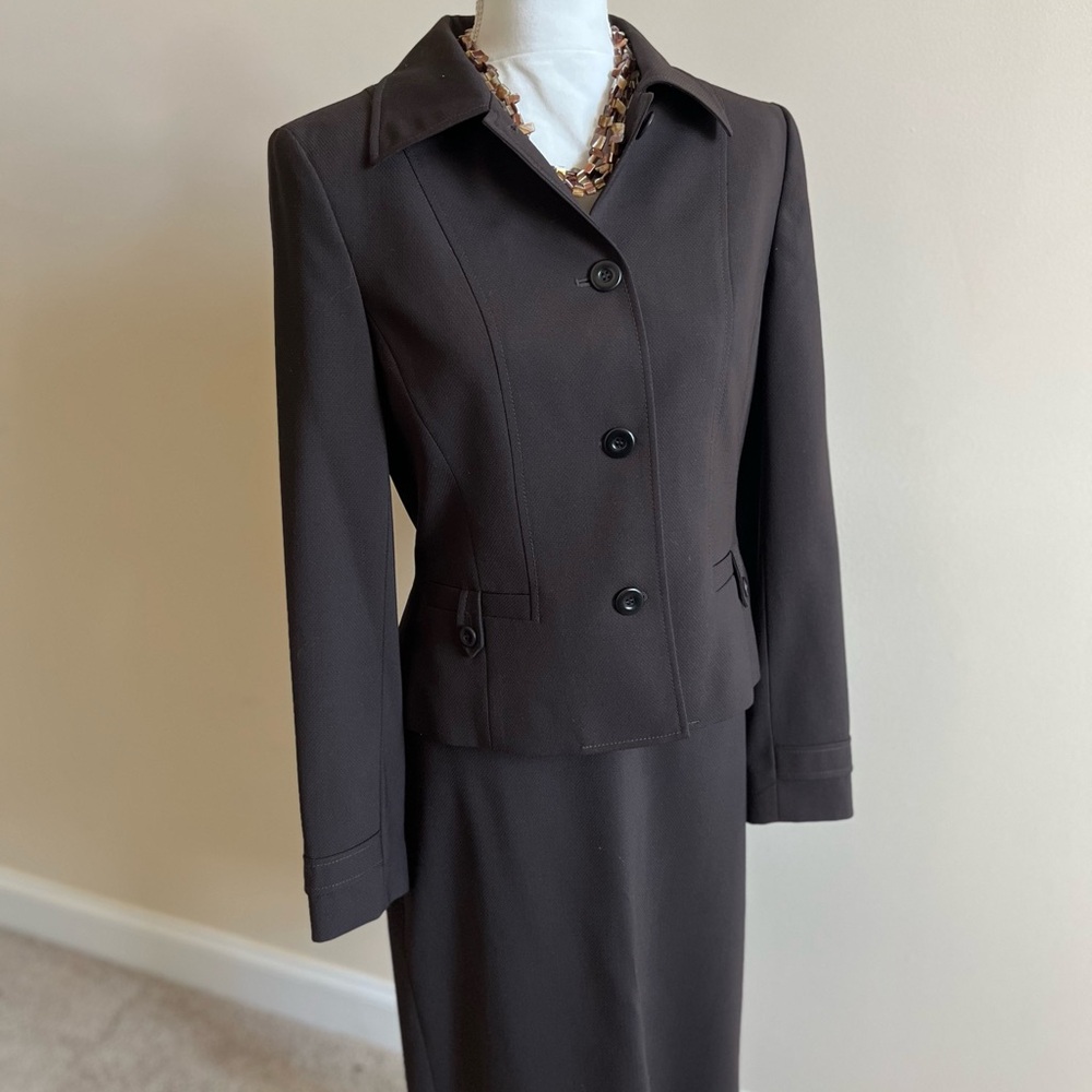 Elegant Brown Women's Blazer and skirt set